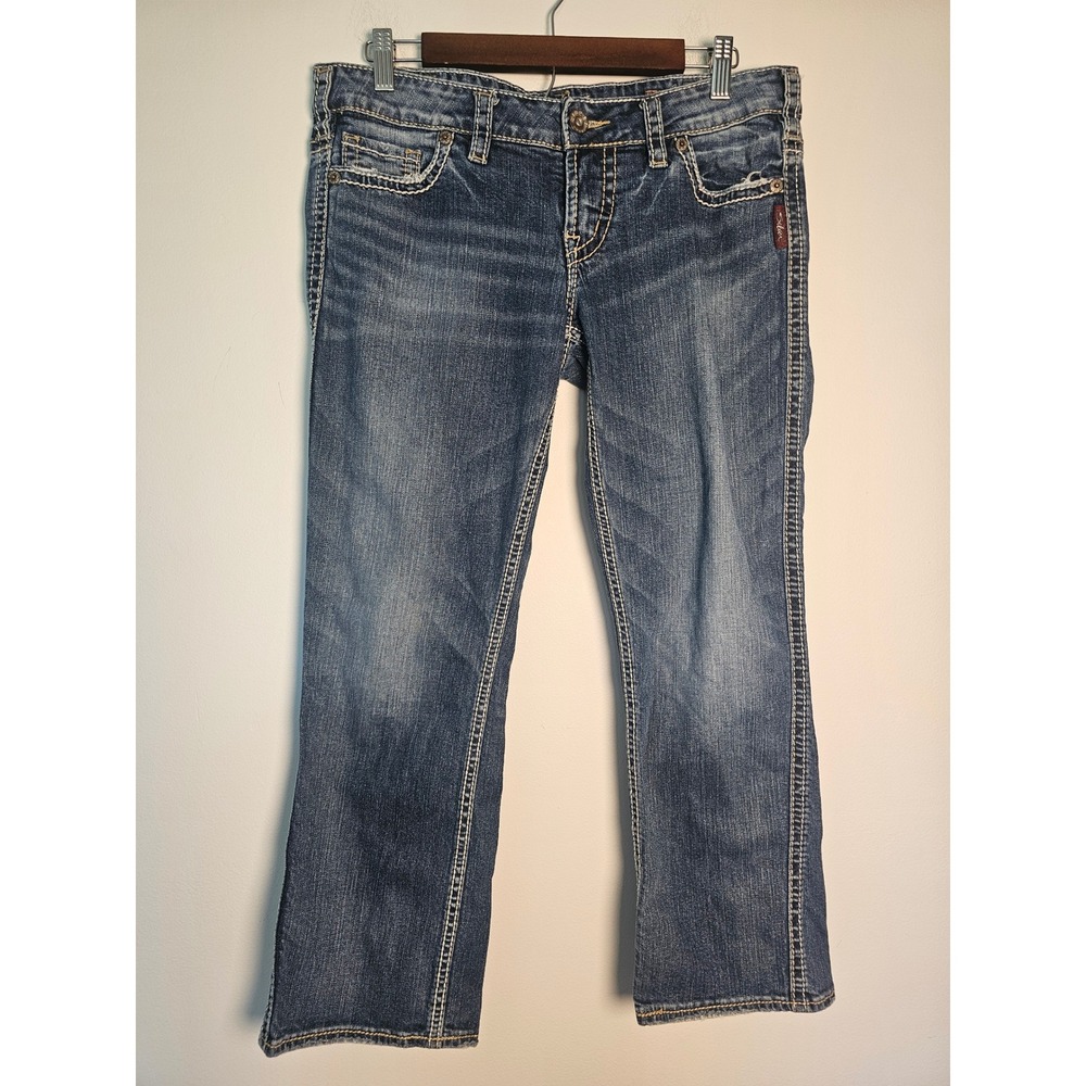 Y2K Western Silver Jeans Frances Capri Womens 31 Blue Contrast Stitch Denim